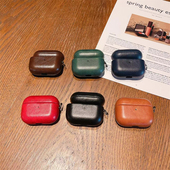 复古高级油皮纹纯色适用AirPods4代保护套新款 苹果AirPodsPro3蓝牙耳机壳1 2代防摔硬壳皮质三代五代防摔盒潮