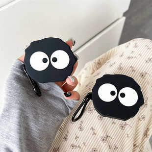 日韩卡通黑煤球buds live无线蓝牙耳机壳趣味表情Galaxybuds2硅胶软壳可爱女FE防摔盒 Pro保护套适用三星buds