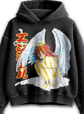 Chainsaw Man Anime 450克 美式电锯人复古动漫休闲水洗连帽卫衣