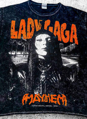 Lady Gaga 2025全球巡演 90S美式复古小领口重磅水洗做旧 短袖T恤