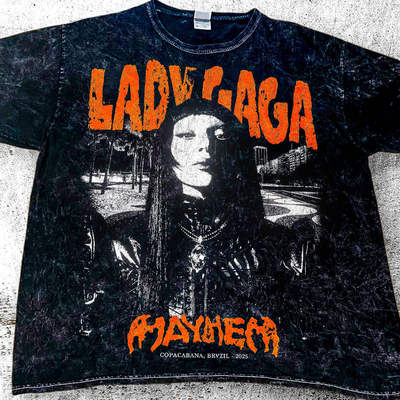 Lady Gaga 2025全球巡演 90S美式复古小领口重磅水洗做旧 短袖T恤
