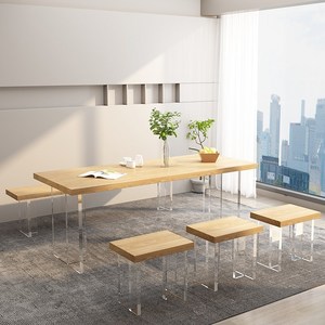 北欧亚克力悬空餐桌椅轻奢现代简约饭桌设计师创意实木办公电脑桌