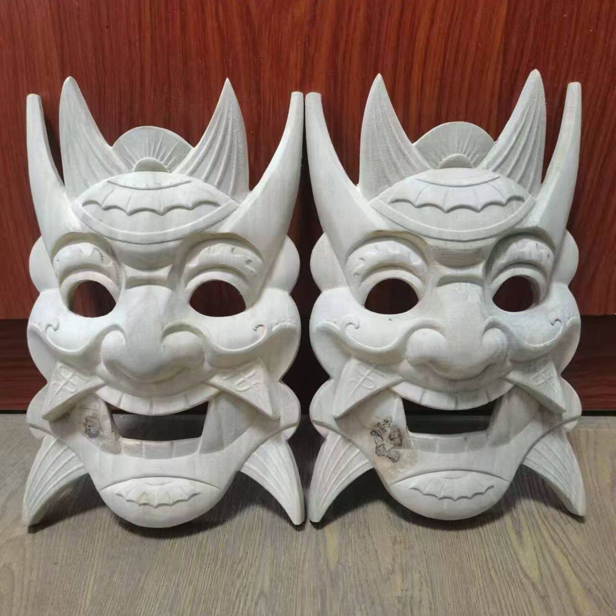 微瑕疵白胚傩戏面具,有结巴,小裂缝,都是修补好的,介意者慎拍图片