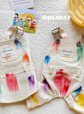 春日美术馆～春季新款宠物衣服泰迪比熊四脚衣比熊背带裤裙子棉麻