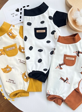 猫狗特工队！早春新款纯棉宠物衣服泰迪比熊春装腊肠狗衣服四脚薄