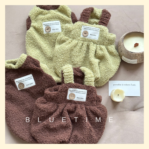 bluetime猫狗毛巾绒裙子复古撞色