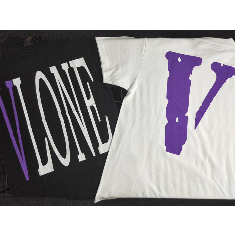 Vlone Pop Up限定紫色大V字母短袖 男女宽松嘻哈EDC上身潮牌T恤