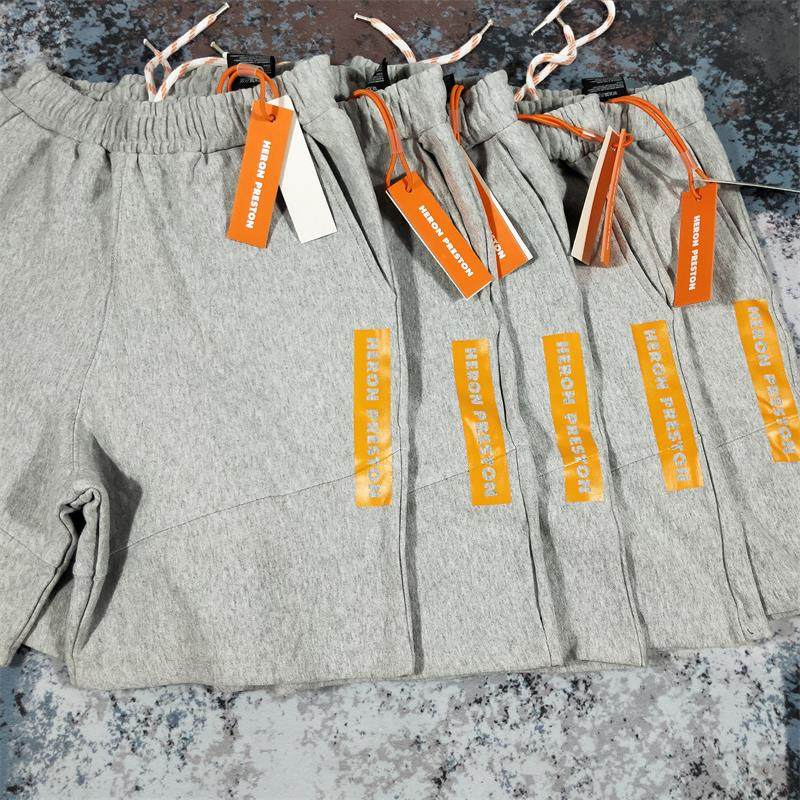 heron preston仙鹤低裆跨裤短裤 logo印花宽松运动休闲五分裤灰色