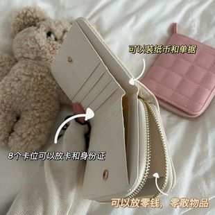 钱包卡包 简约复古豆腐块小钱包二合一高颜值小巧便携搭扣短款