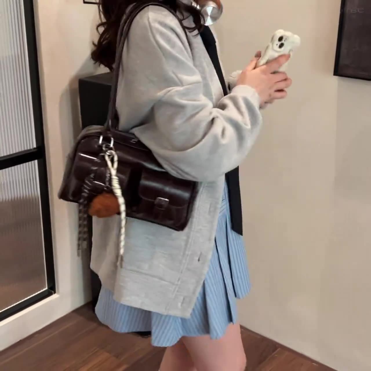 韩国Standoil许允真杨超越同款黑天鹅包包保龄球包波士顿腋下包女