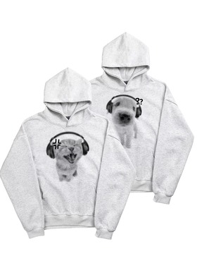 ATOP优等生趣味小狗印花连帽卫衣男女情侣款宽松帽衫美式高街风