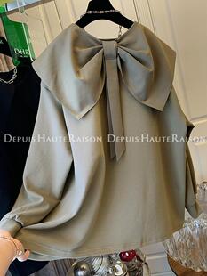 爆款 特大码 秋季 T恤卫衣上衣女装 潮 300斤洋气漂亮蝴蝶结娃娃领长袖