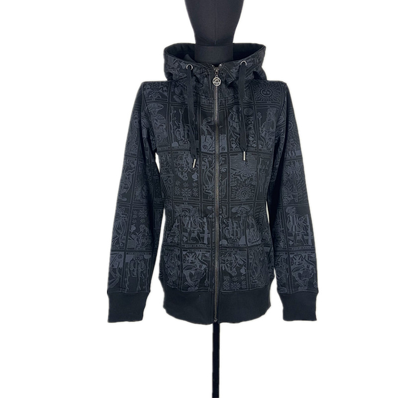 仅一件包邮胸围92CM美式酷感风黑色连帽拉链卫衣女款宽松印花外套