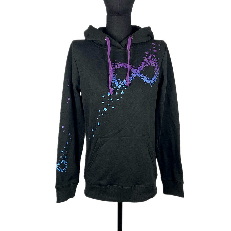 高街风星星蝴蝶结印花连帽卫衣女士黑色宽松摇滚潮牌卫衣袋鼠兜