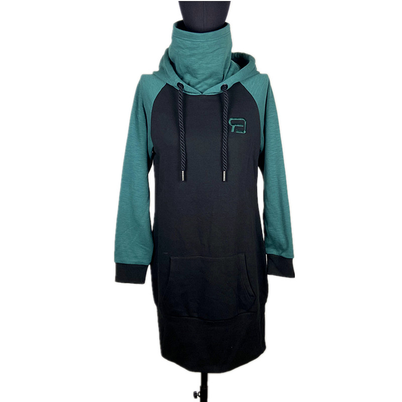 高街风连帽卫衣裙女士包邮插肩袖宽松加绒中长款拼接撞色抽绳帽衫