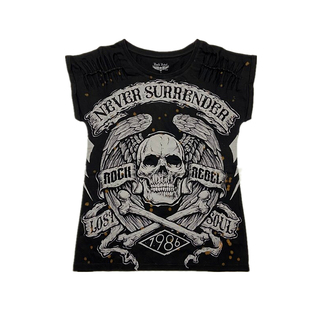 暗黑风重金属骷髅印花撕扯做旧短袖T恤摇滚周边破洞个性小众y2k