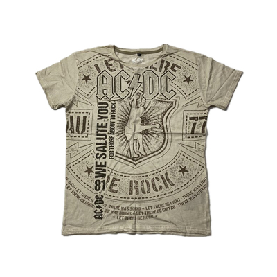Ac/DC摇滚骷髅印花短袖T恤男士暗黑风做旧摇滚上衣脏洗浅色瑕疵