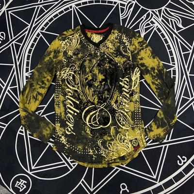 轻朋克风华夫格长袖T恤烫金做旧摇滚硬核撸铁复古扎染男款亚文化