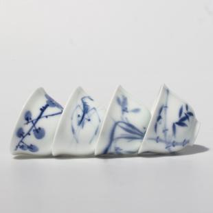 景德镇手艺人手绘釉下彩青花瓷主人杯品茗杯小号茶杯酒杯高温白瓷