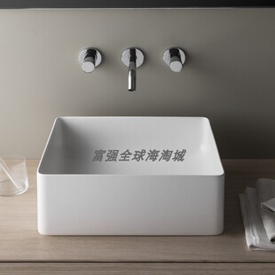 日本直邮三荣独立式台上盆方型陶瓷洗手盆浴室卫生间小型深盆