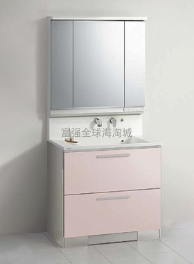 日本直送CLEANUP全不锈钢浴室柜带三面镜柜大理石台盆s系列90cm