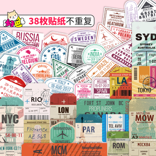 签证旅行贴纸行李箱登机箱机票邮戳定制墙壁头盔复古手帐装饰贴画
