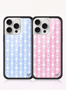 wildflow适用苹果17Promax手机壳野花壳子wf新款iphone16/15/14/13Pro欧美红/蓝色爱心格子防摔保护套潮牌12