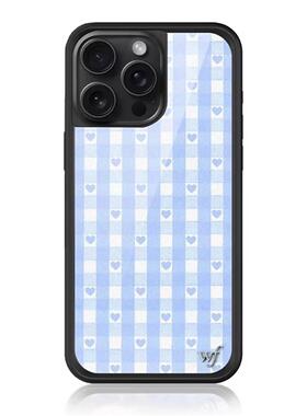wildflow适用苹果17Promax手机壳野花壳子wf新款iphone16/15/14/13Pro欧美蓝色爱心格子防摔保护套潮牌12可爱