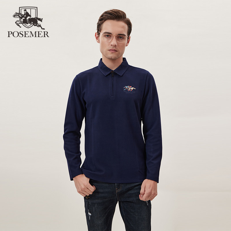Posemer/堡马亲肤抗皱长袖T恤