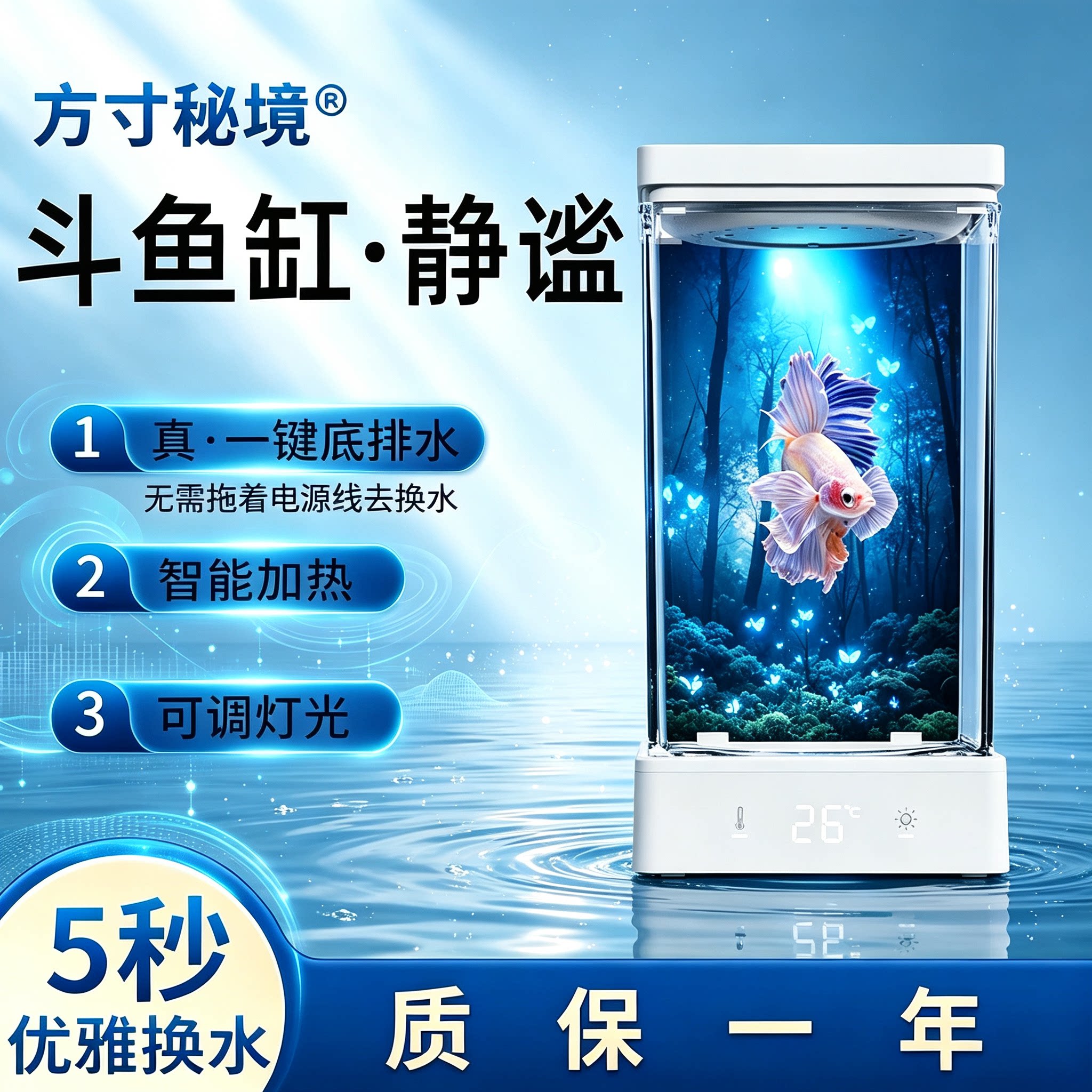 网红斗鱼缸恒温加热底部过滤迷你斗鱼缸客厅生态过滤桌面造景鱼缸