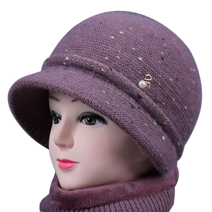 中老年妈妈冬天帽子女兔毛线针织老人奶奶保暖帽老太太加绒厚棉帽