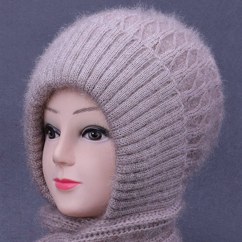 围巾一体针织毛线帽加绒保暖防寒