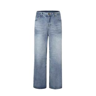 ZXRN 复古做旧冰蓝复古646版型水洗cleanfit牛仔裤男女