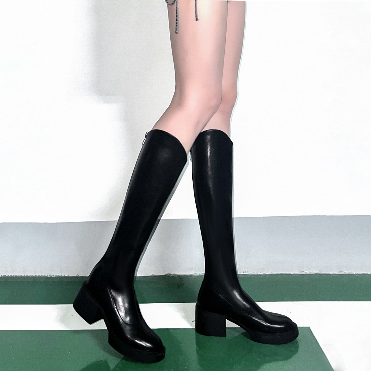 长筒靴女203新款高跟骑士细腿