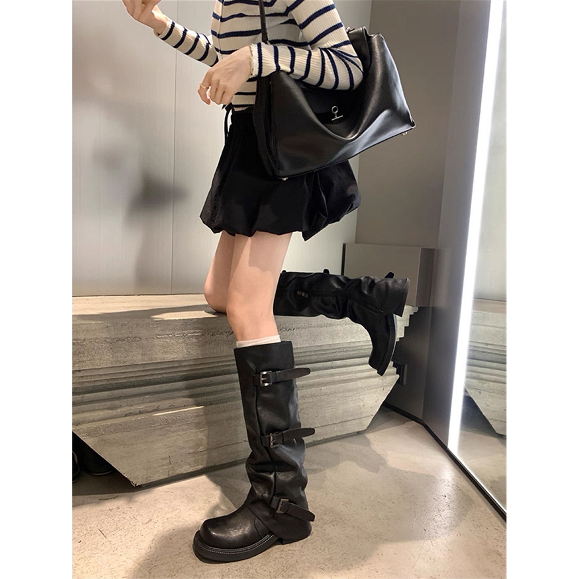 辣妹骑士靴长筒裤管靴厚底长靴女