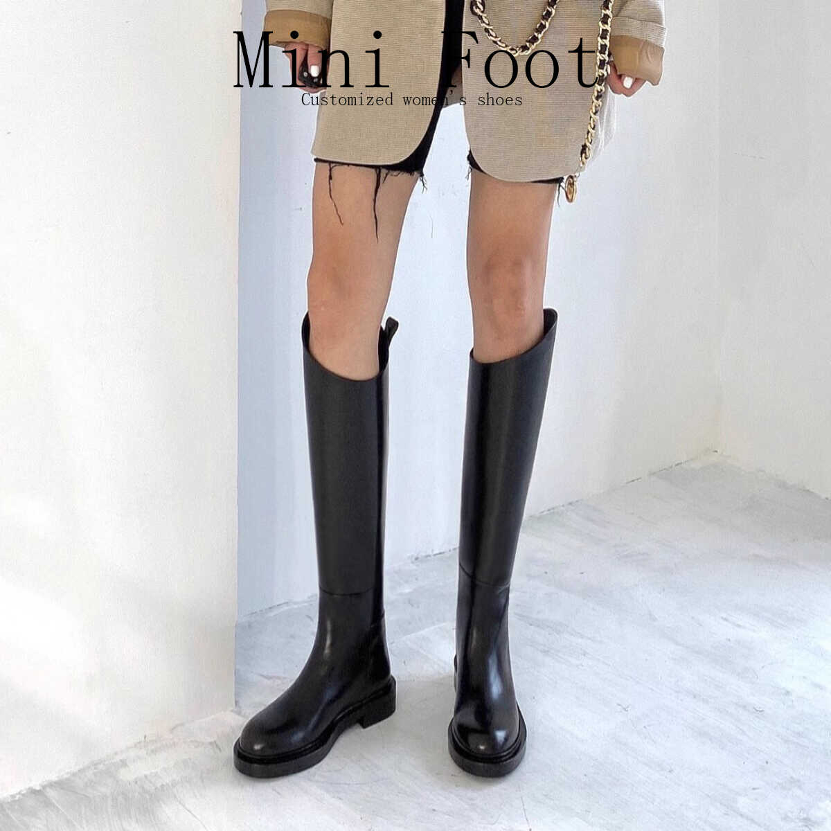 全牛皮斜口真高筒靴女骑士