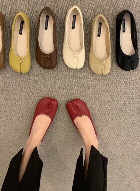 平底豆豆猪脚单鞋女鞋子2025年春秋马蹄分趾拇指猪蹄船鞋红色瓢鞋