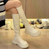 不过膝小个子白色长靴女2025秋冬新款 弹力瘦瘦靴厚底高筒靴长筒靴