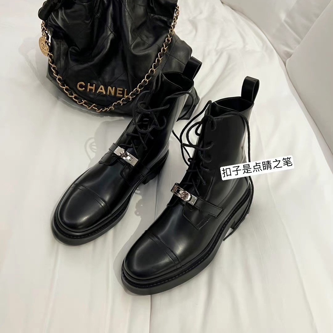 粗跟系带马丁短靴女骑士靴中筒靴