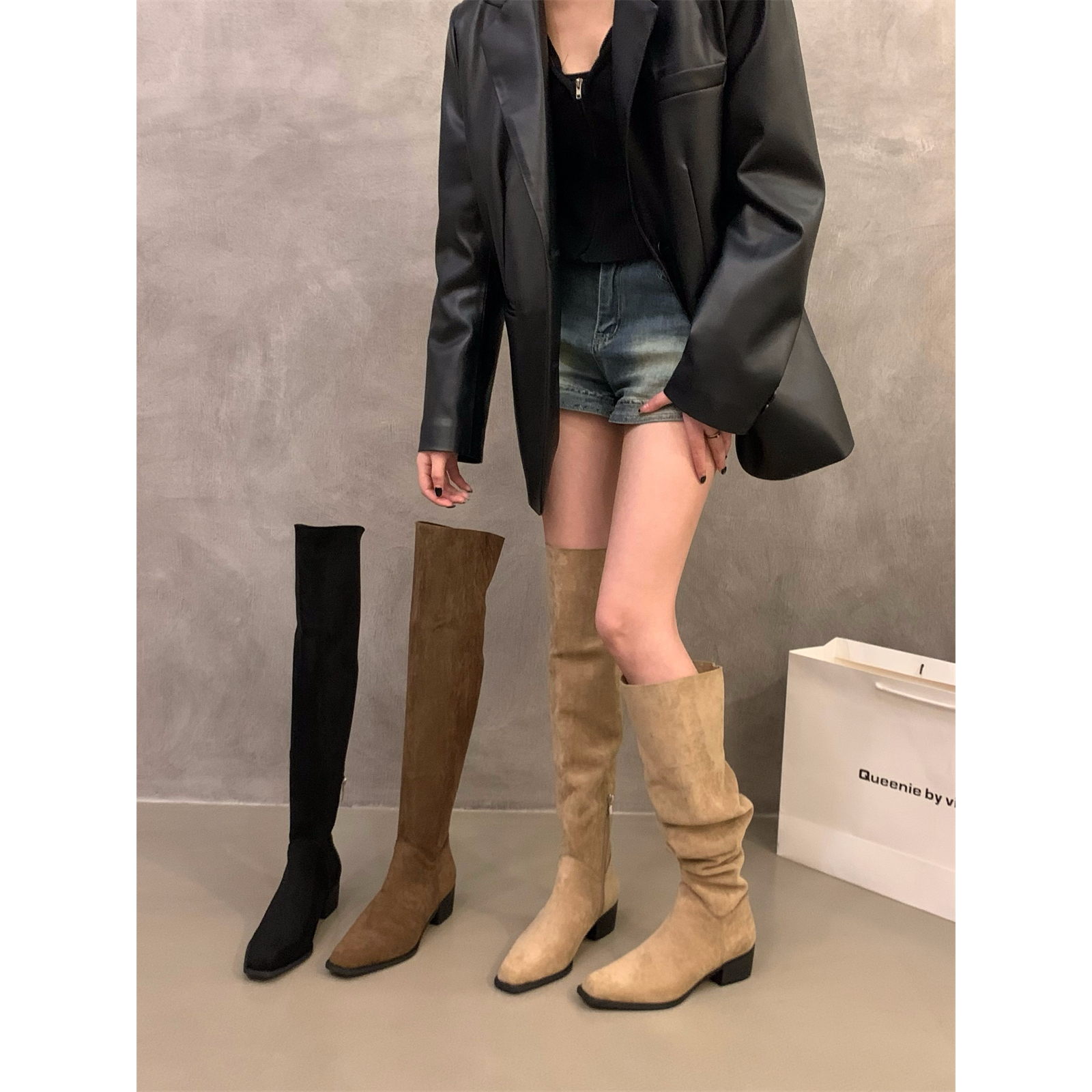 粗跟过膝靴瘦长筒骑士女鞋