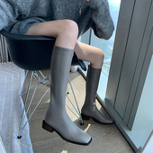2025秋冬新款 复古不过膝粗跟长靴女显高长筒靴弹力瘦瘦高筒骑士靴