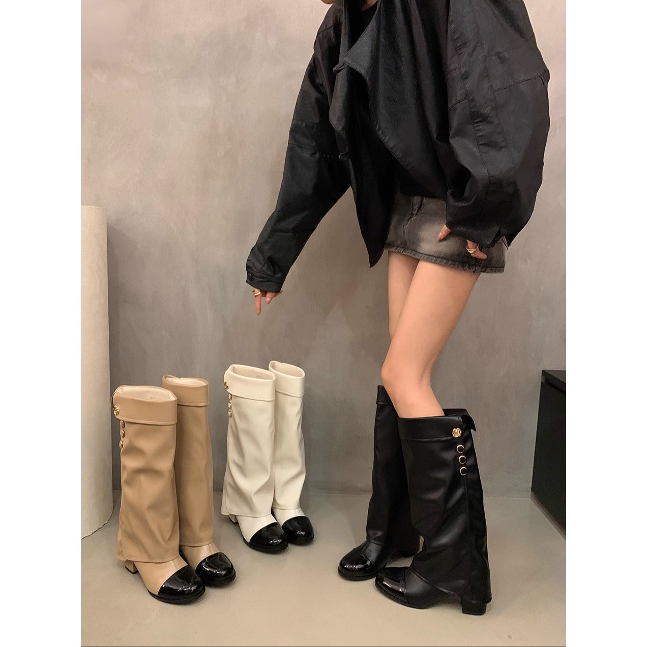 裤管靴英伦骑士靴小个子长筒靴