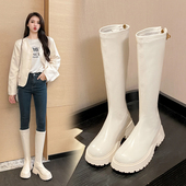 长筒靴女2025年新款 厚底小个子不过膝骑士靴春秋显瘦帅气高筒单靴