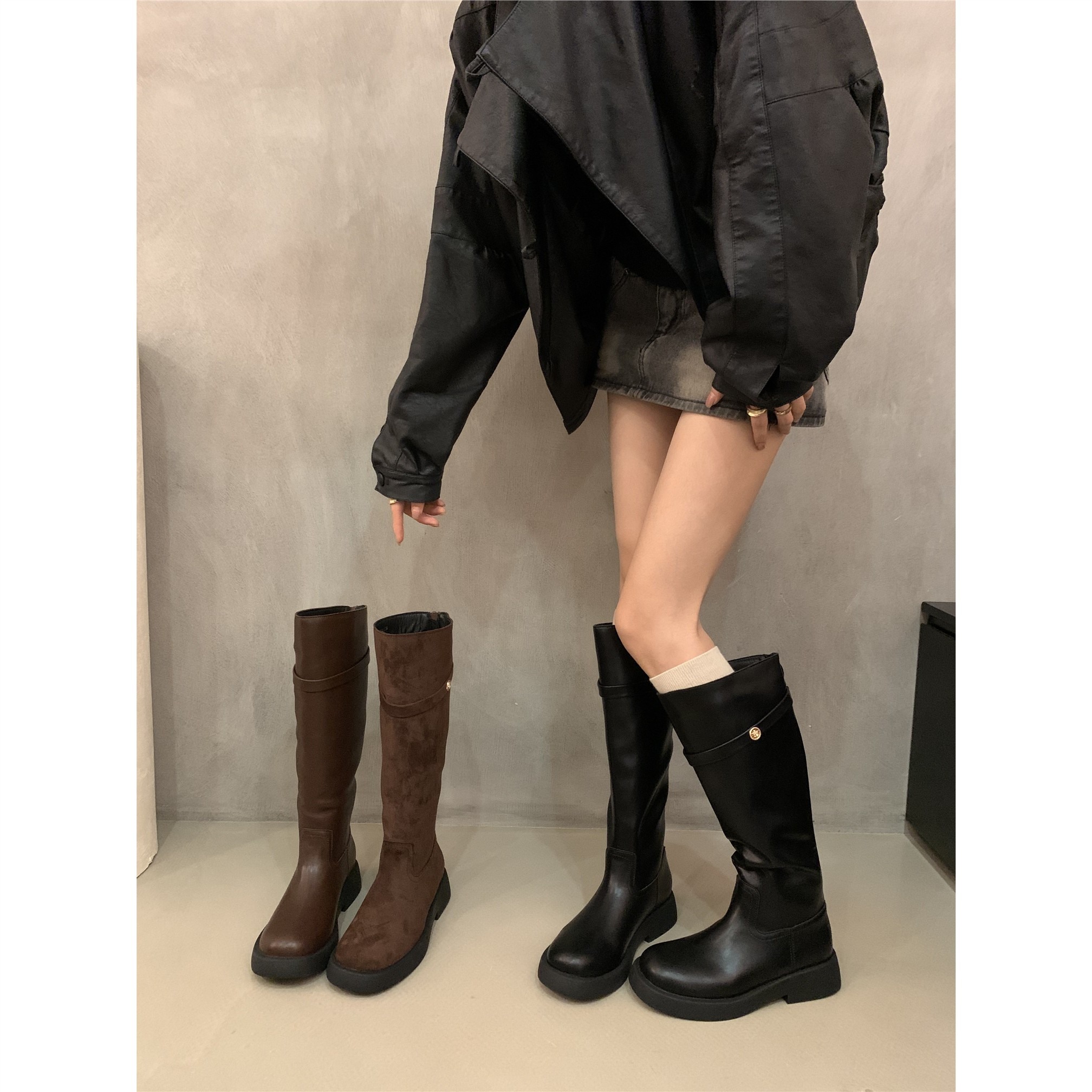 粗跟高筒靴骑士靴西部牛仔靴