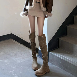 美拉德靴子过膝中筒靴子女两穿厚底长筒靴高筒骑士靴2025秋冬新款