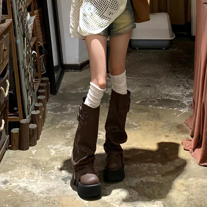 不过膝美拉德风棕色骑士靴子女款