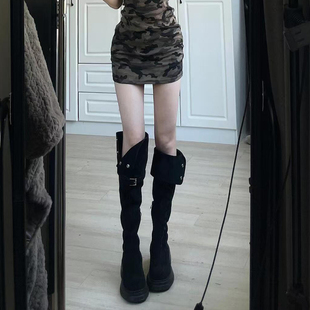 过膝高跟长靴女秋冬厚底马丁靴子黑色长筒靴2025年新款高筒骑士靴
