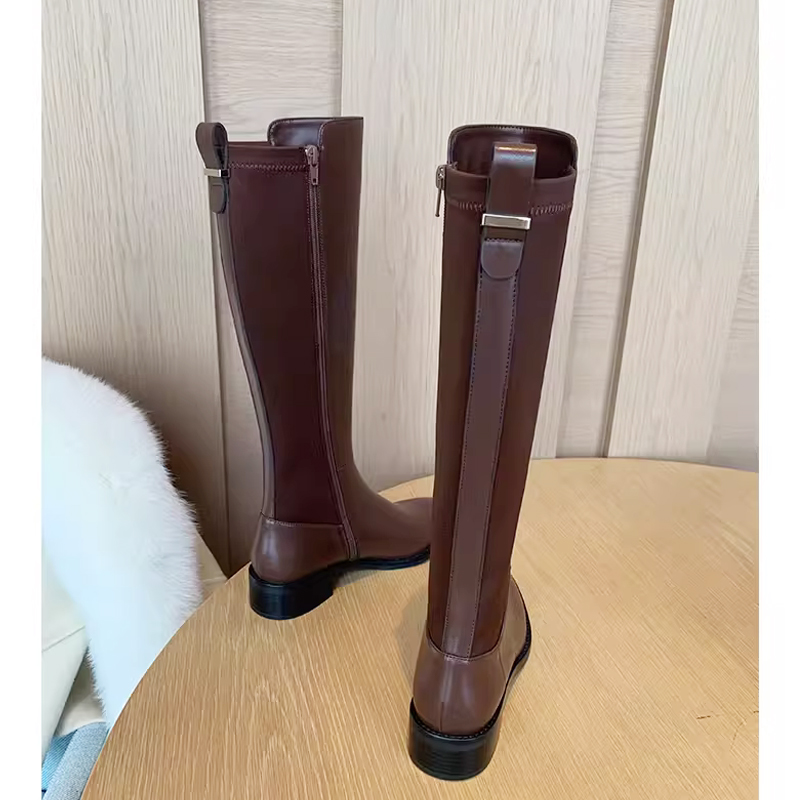 不过膝弹力侧拉链高筒靴