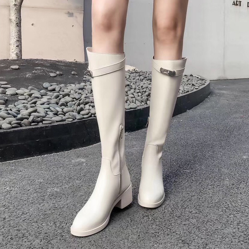 长靴女2020冬季新款靴子不过膝长筒靴皮靴中筒骑士靴平底高筒靴女
