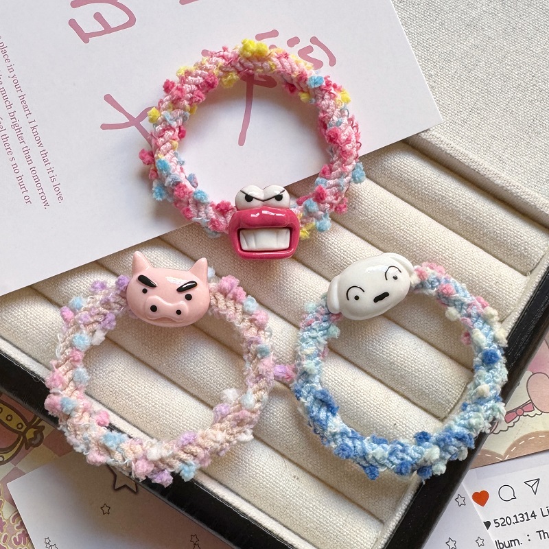 卡通蜡笔小新彩色发圈搞怪肥嘟嘟小白狗头绳少女学生皮筋森系发圈